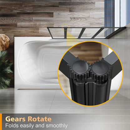 5 Folding Bath Shower Screen Black / Chrome Frame Wet Room Glass Panel 1200 x 1400mm