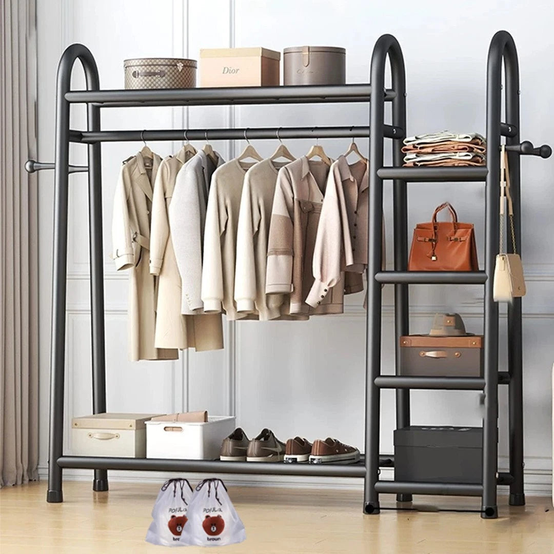 Heavy Duty Double Clothes Rail Rack Garment Hanging Stand Open Wardrobe Shelf