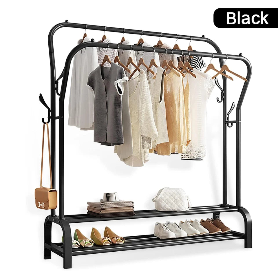 Heavy Duty Metal Double Rail Clothes Garment Hanging Rack Shelf Display Stand UK