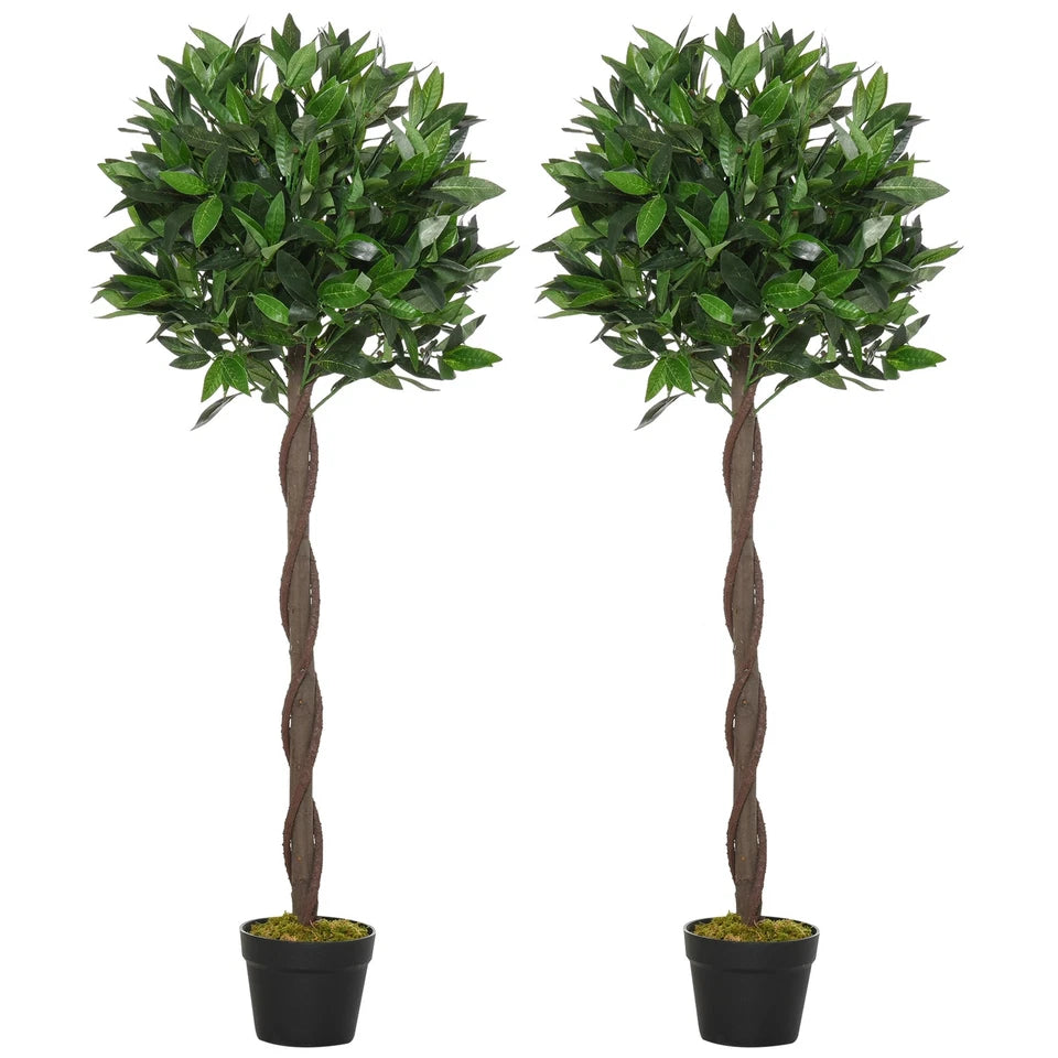 Set Of 2 120cm(4ft) Artificial Bay Laurel Topiary Trees w/ Pot Fake