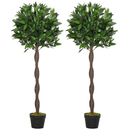 Set Of 2 120cm(4ft) Artificial Bay Laurel Topiary Trees w/ Pot Fake