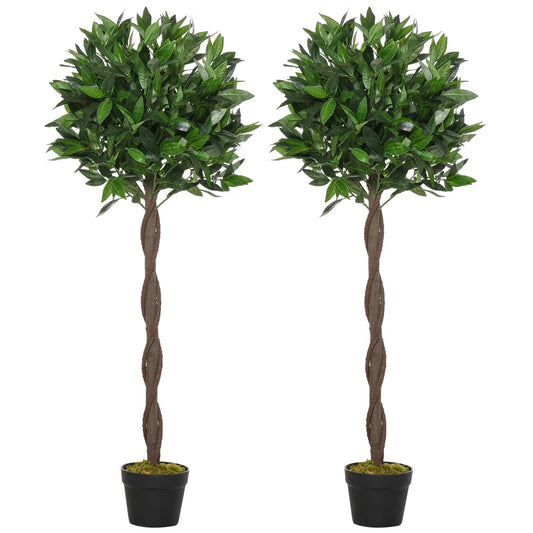 Set Of 2 120cm(4ft) Artificial Bay Laurel Topiary Trees w/ Pot Fake