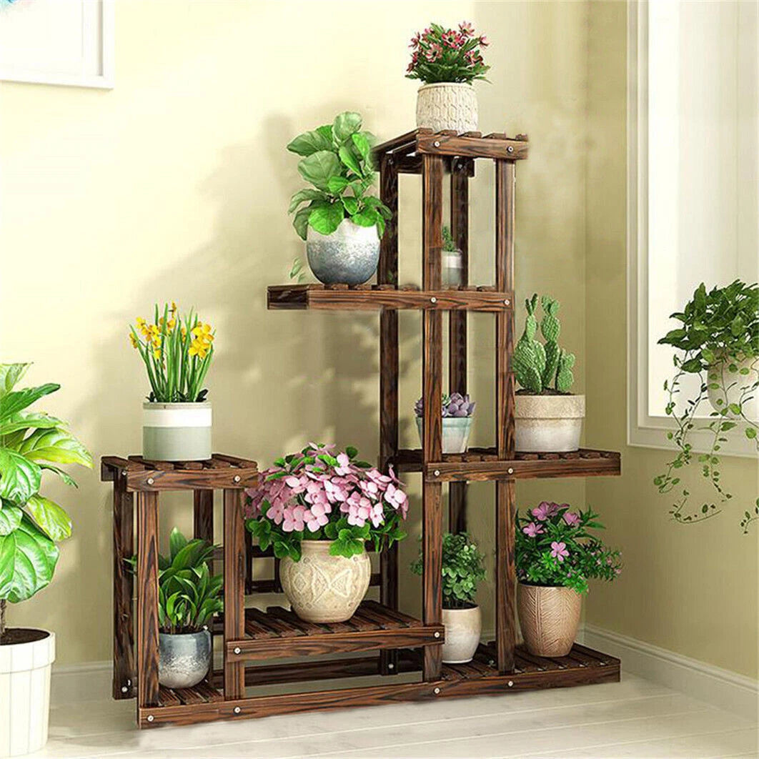 Wood Flower Display Plant Stand 5 Tier Corner Shelf Storage Rack Indoor Outdoor