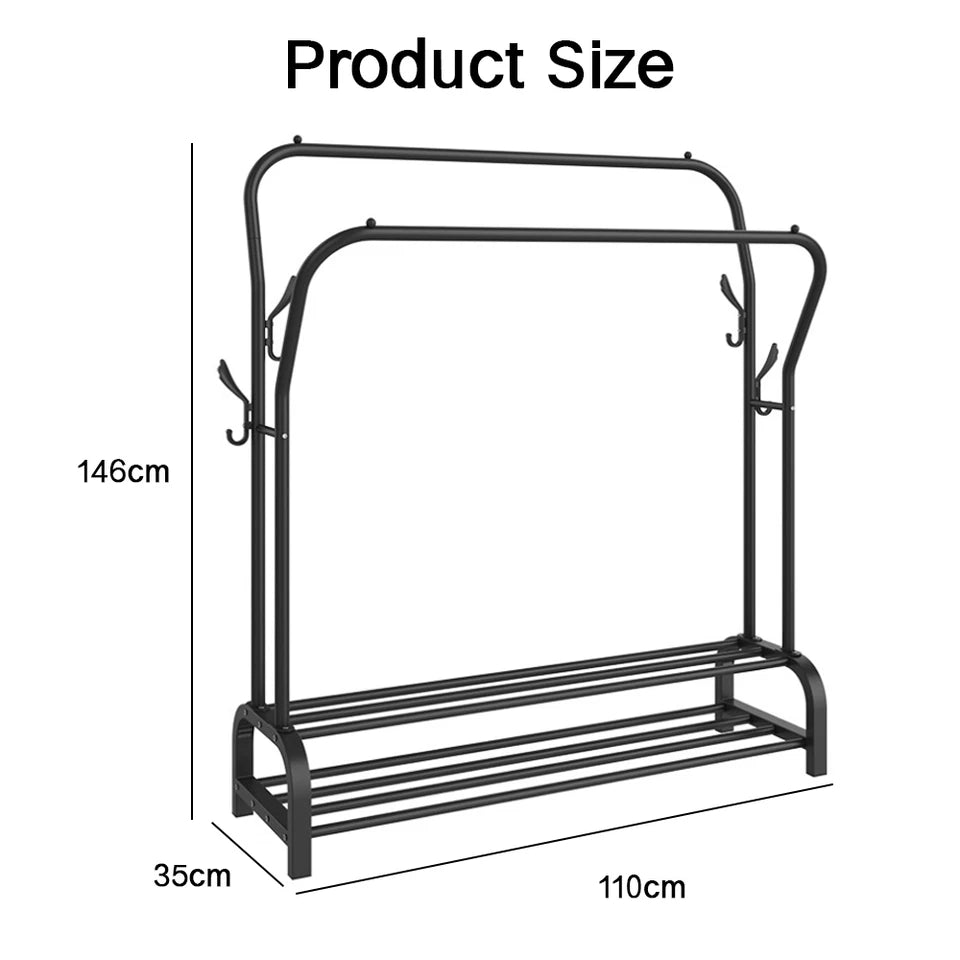 Heavy Duty Metal Double Rail Clothes Garment Hanging Rack Shelf Display Stand UK