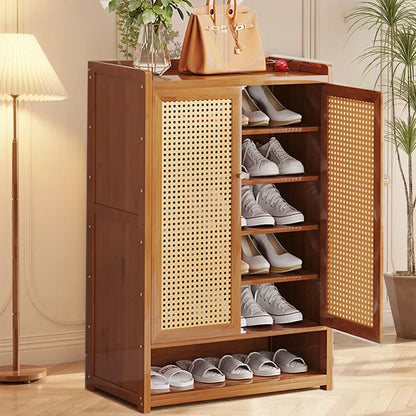 Shoe Cabinet Storage Cupboard Footwear Stand Rack Wooden Double Rattan Doors