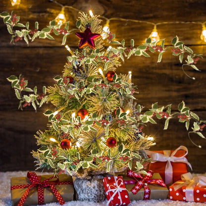 2M Christmas Garland Holly Leaf Red Berries Winter Fireplace Hanging Party Decor