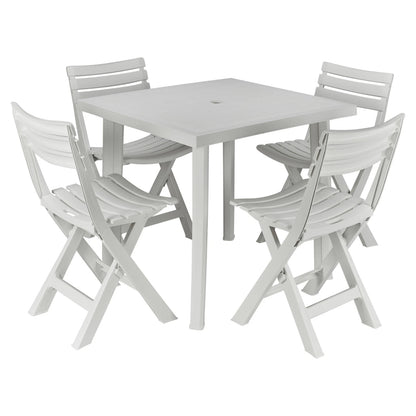 5PCs White Plastic Garden Dining Table with Chairs Set Patio Deck Outdoor Furniture