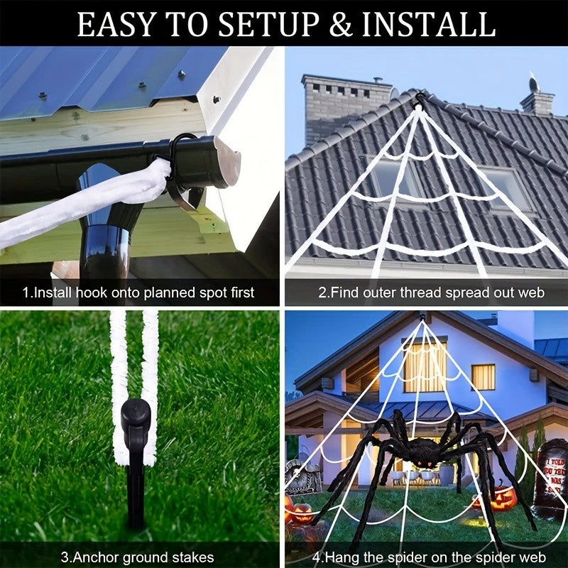 2M Big Spider+5M Web Set Halloween Haunted House Prop Indoor Outdoor Home Decor