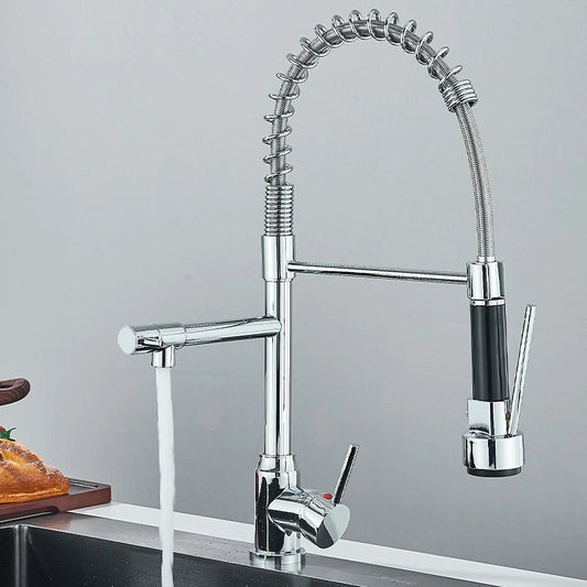 Modern Monobloc Pull Out Kitchen Mixer Tap Dual Spout Spray Single Lever Chrome