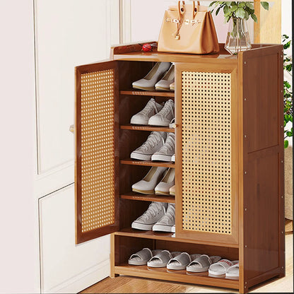 Shoe Cabinet Storage Cupboard Footwear Stand Rack Wooden Double Rattan Doors UK