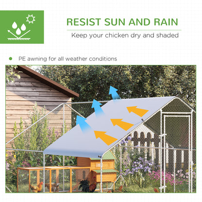 Walk In Chicken Run Galvanized Chicken Coop Hen House w/ Water-Resist Cover