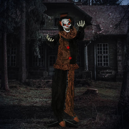 67" Animated Prop Circus Clown, Indoor Outdoor Halloween Decorations