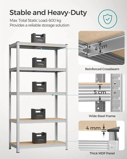 5 Tier Shelving Unit 200x100x50cm Heavy Duty Adjustable Storage Shelves