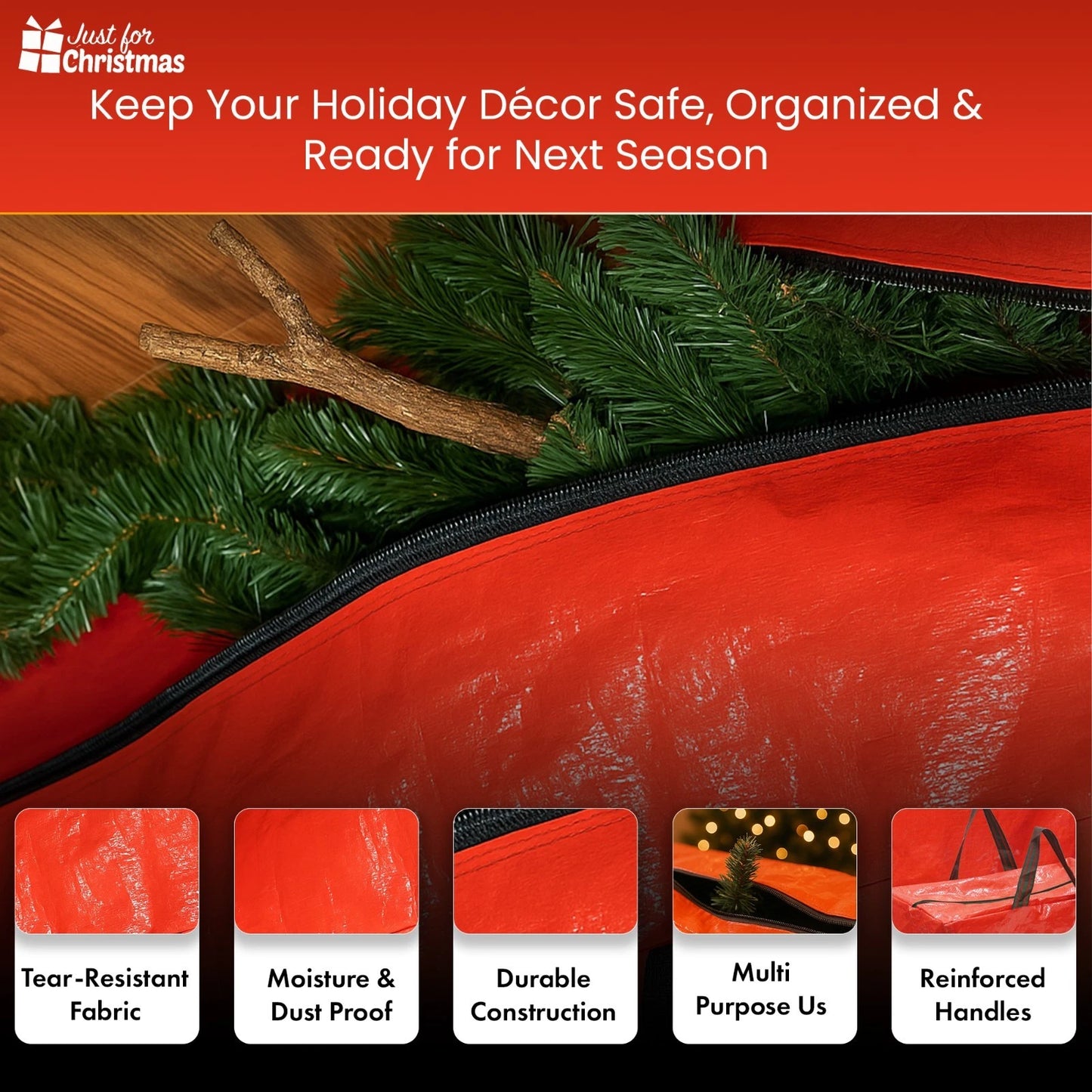 Christmas Storage Bags Xmas Tree Decorations Storage Zipper Bags with Handles x3