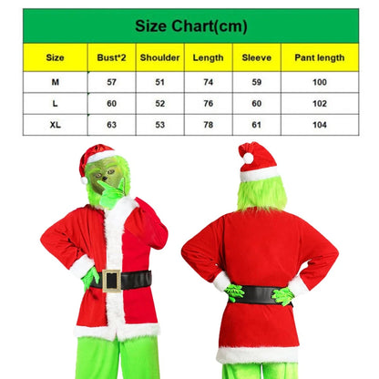 Adult Santa Grinch Costume Xmas Cosplay Men Christmas Santa Fancy Dress Full Set