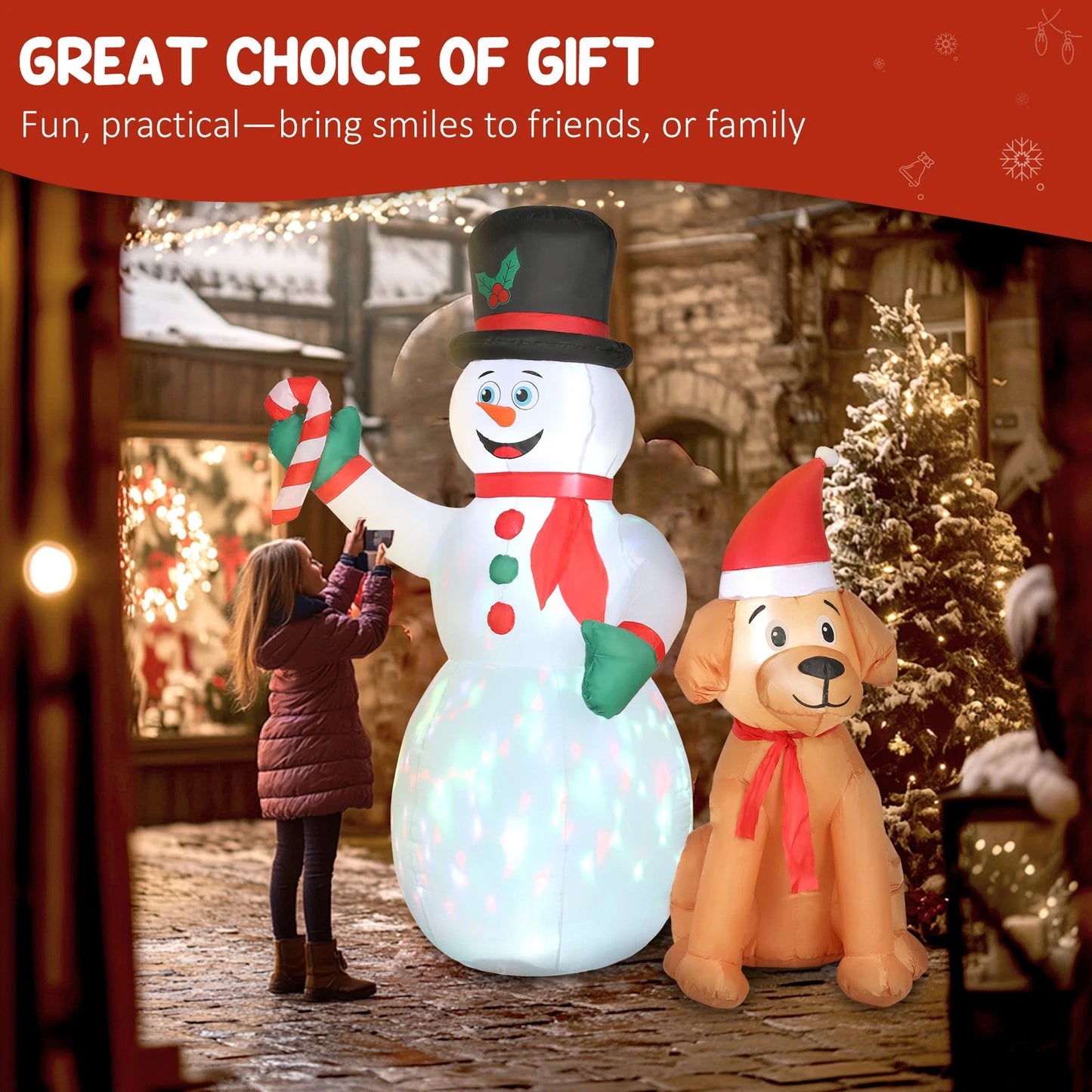 6FT Christmas Inflatables Snowman & Dog for Indoor Outdoor Decor