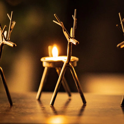 6x Christmas Reindeer Tea Light Candle Holders & Tealights Xmas Home Decor Gift