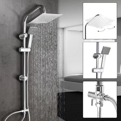 Shower Kit Twin Head 2 Mixer Shower Heads Rail Hose Riser Square Bathroom Set