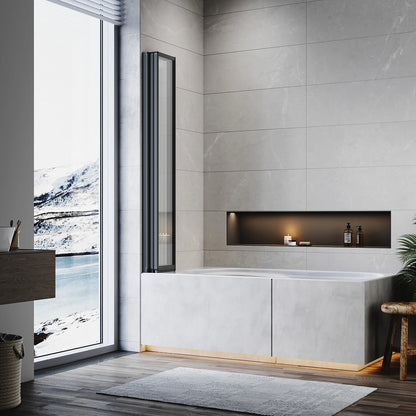 5 Folding Bath Shower Screen Black / Chrome Frame Wet Room Glass Panel 1200 x 1400mm