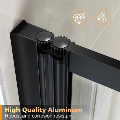 5 Folding Bath Shower Screen Black / Chrome Frame Wet Room Glass Panel 1200 x 1400mm