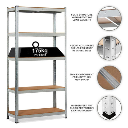 4x Metal 5 Tier Garage Shelves Shelving Unit Racking Storage 180 x 90 x 40cm