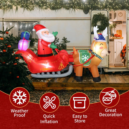 7FT Christmas Inflatable Santa Claus Sledge Sleigh Reindeer Blow Up Xmas Garden