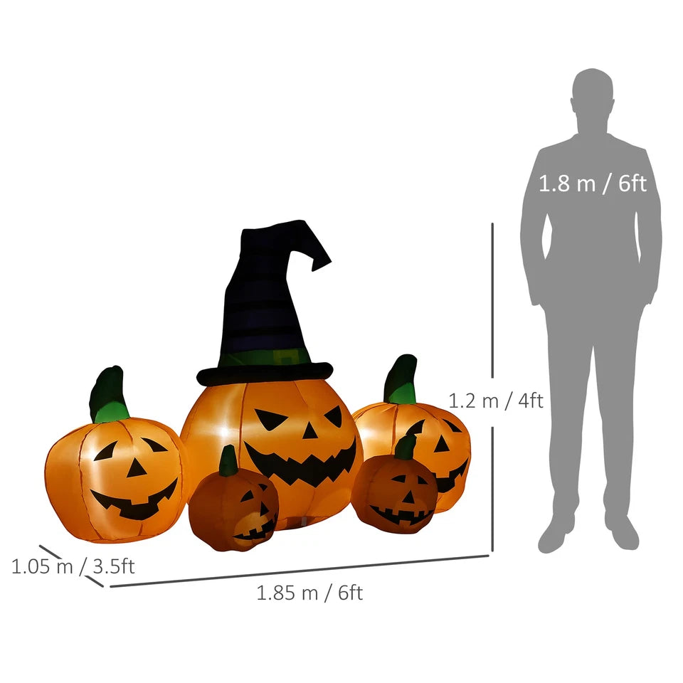 6ft Inflatable Halloween Large Pumpkin in Hat w/ Four Small Pumpkin LED