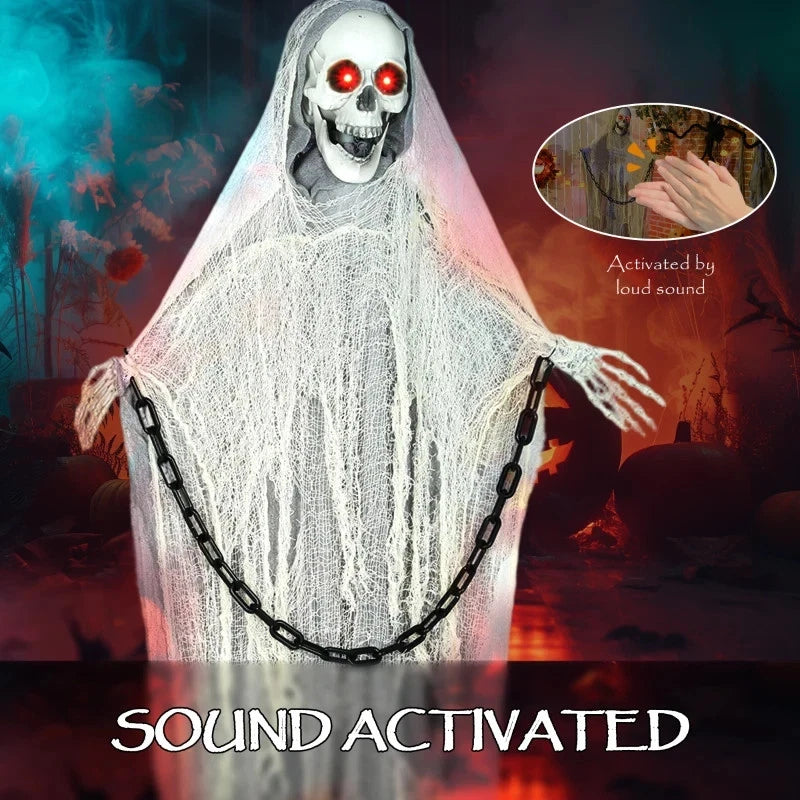 6' Halloween Animated Grim Reaper Skeleton, Glowing Eyes
