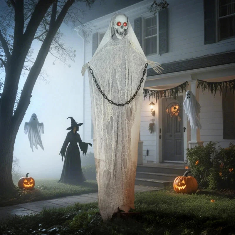 6' Halloween Animated Grim Reaper Skeleton, Glowing Eyes