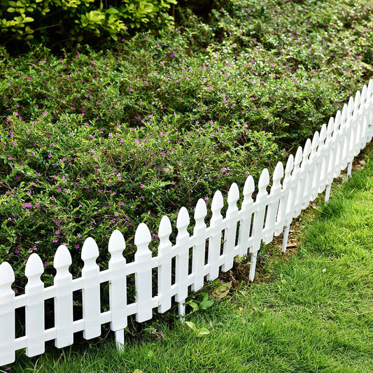 4,8,12 PCS White Plastic Picket Fencing Wooden Effect Lawn Border Edge Garden Edging