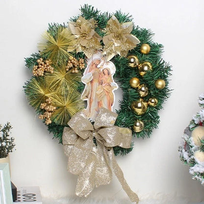 30cm Christmas Wreath Decor Artificial Bowknot Garland for Home Front Door Xmas