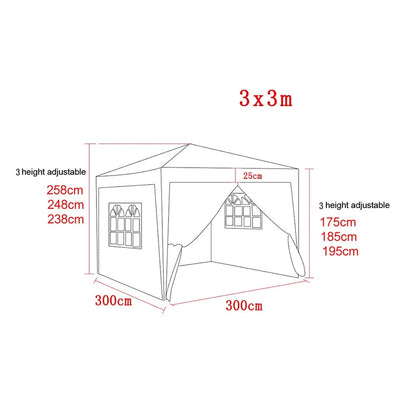 3x3M Heavy Duty Gazebo Marquee Popup Waterproof Garden Party Tent 4 WallSides