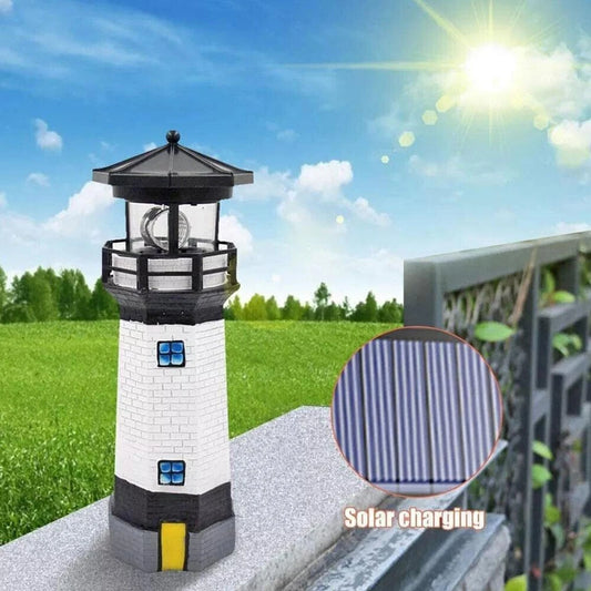 Solar Powered Lighthouse Rotating Led Garden Light House Decoration Ornament UK
