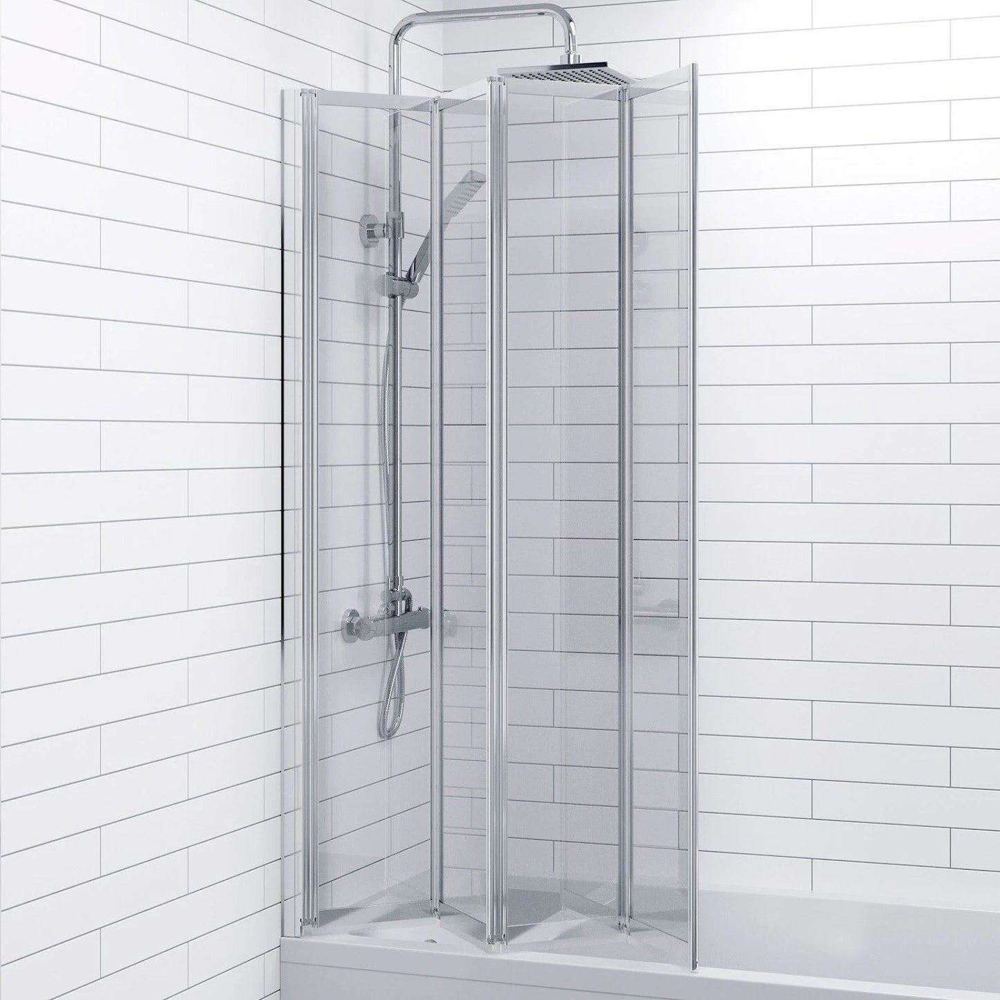 Bathroom 4 Panel Folding Bath Shower Screen Chrome 1000mm Reversible 4mm Glass