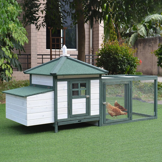 Wood Chicken Coop Pet Poultry Hen House Back yard with Nesting Box Ramp Run