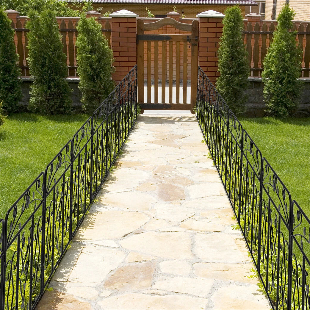 Garden Fence 5 Panels Metal Wrought Iron Railings Decorative Fencing