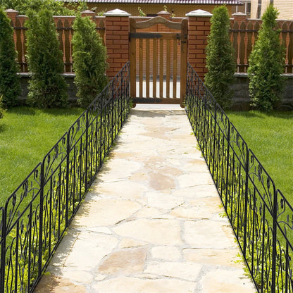 Garden Fence 5 Panels Metal Wrought Iron Railings Decorative Fencing