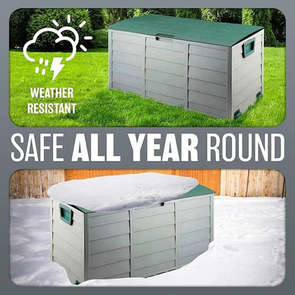LARGE PLASTIC GARDEN STORAGE BOX OUTDOOR WATERPROOF DECK CONTAINER