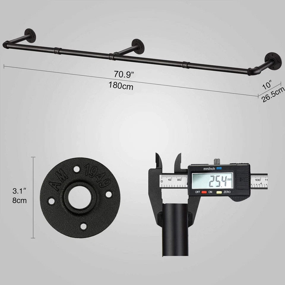 6ft Heavy Duty Clothes Rail Pipe Garment Rack Wall Mounted Hanging Clothes Pole