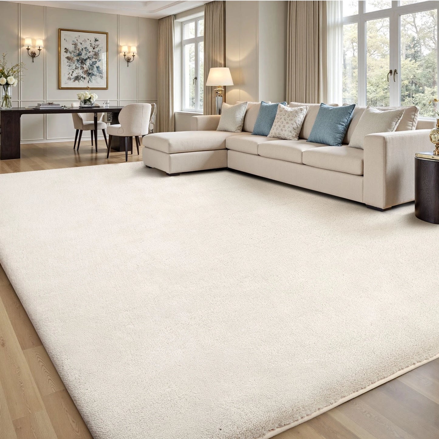 Cream Fluffy Anti-Slip Mat Living Room Bedroom Rug Carpet