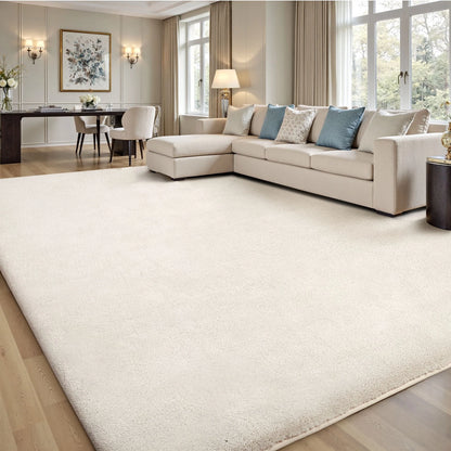Cream Fluffy Anti-Slip Mat Living Room Bedroom Rug Carpet