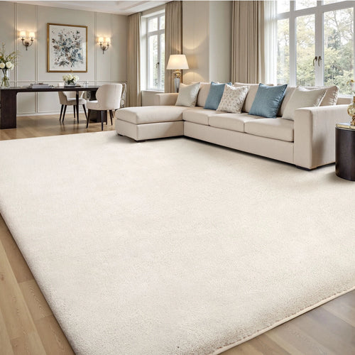 Cream Fluffy Anti-Slip Mat Living Room Bedroom Rug Carpet