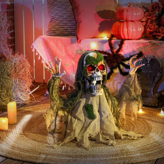 Halloween Animated Skeleton with Glowing LED Eyes, Scary Halloween