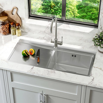 1.0 Bowl Stainless Steel Inset Kitchen Sink With Left Hand Drainer Free Waste
