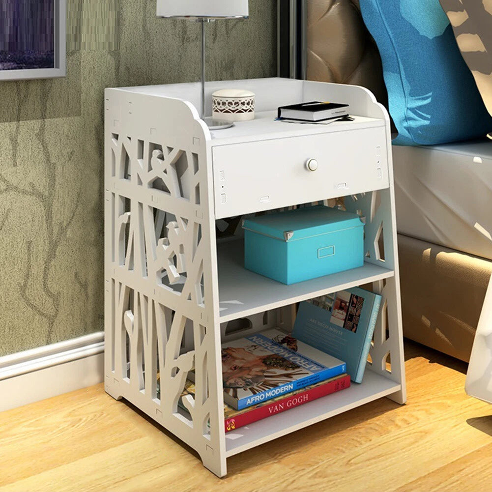 Bedside Table With White Drawer Cabinet