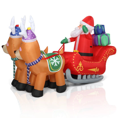 7FT Christmas Inflatable Santa Claus Sledge Sleigh Reindeer Blow Up Xmas Garden
