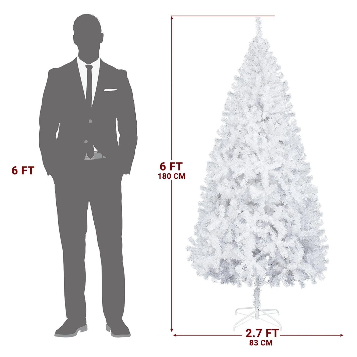 Large 6FT Christmas Tree Artificial Xmas Tree White With Stand Festive Decor
