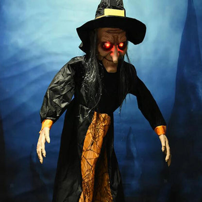 Halloween Hanging Witch Horror Witch with Red Eyes Prop Lighted Scream Witch