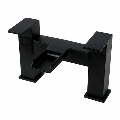 Bathroom Modern Waterfall Black Basin Sink Mono Square Mixer Tap Filler Waste