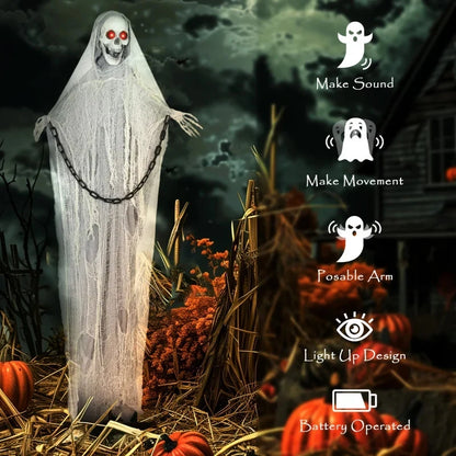 6' Halloween Animated Grim Reaper Skeleton, Glowing Eyes